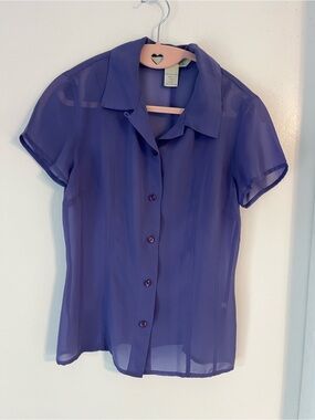 Sheer Short-Sleeve Button-Up Blouse - Periwinkle color